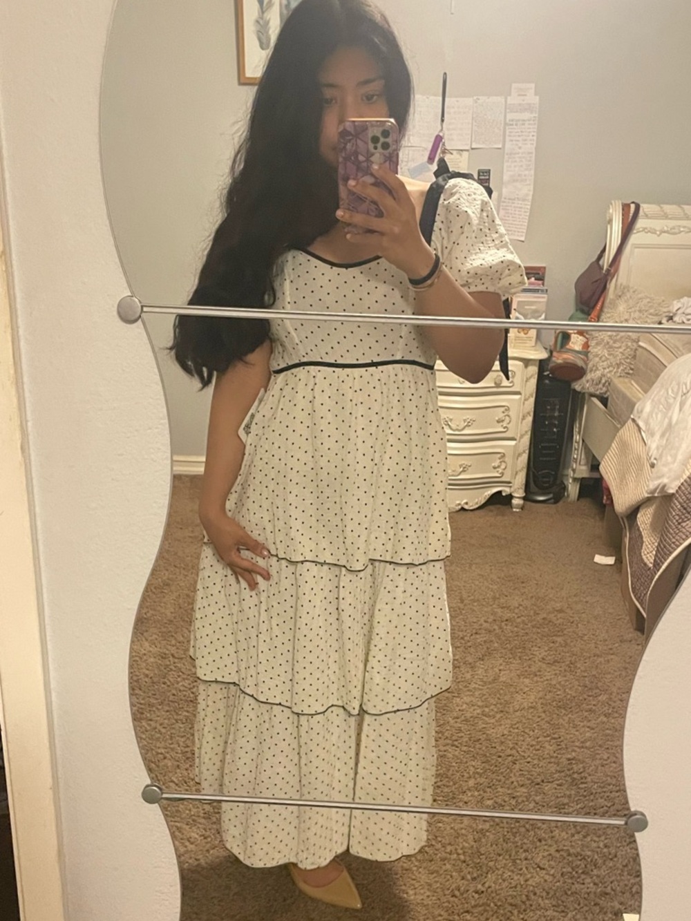 Ivory Polka Dot Tiered Maxi Dress with Puff Sleeves